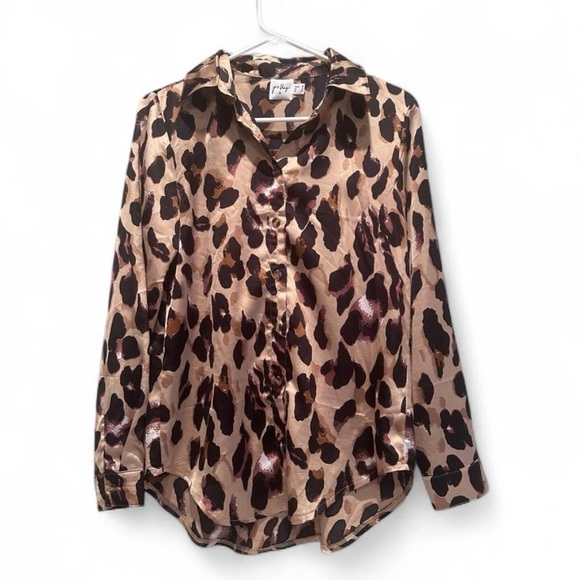 Princess Polly Leopard Print Silky Button Down Shirt Size 2 - Picture 1 of 4